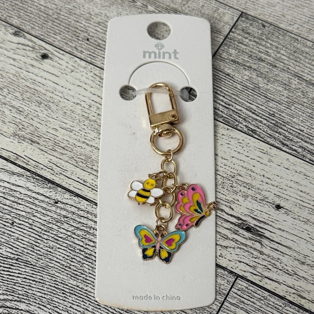 Mint Butterfly & Bee Bag Charm/Key Chain NWT